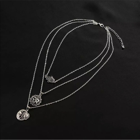 3-Strand Boho Necklace Sun/Moon OM Hamsa Hand Chic - Picture 7 of 7
